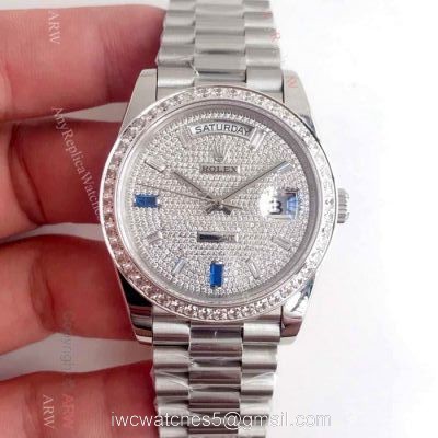 Swiss Grade Rolex Day Date II Ice Out watch Stainless Steel 41mm 1