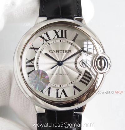 AF Factory Swiss Cartier Ballon Bleu White Dial Black Leather Strap Watch 1