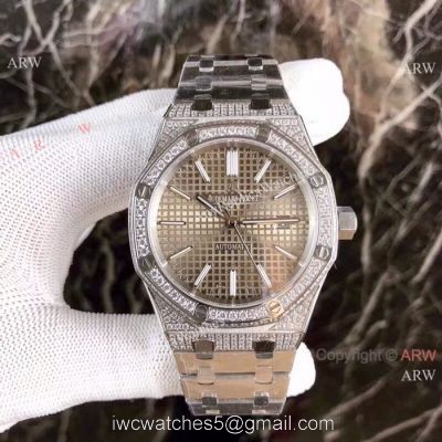 Fake Audemars Piguet Royal Oak Diamond Watches Stainless Steel Champagne Face 1
