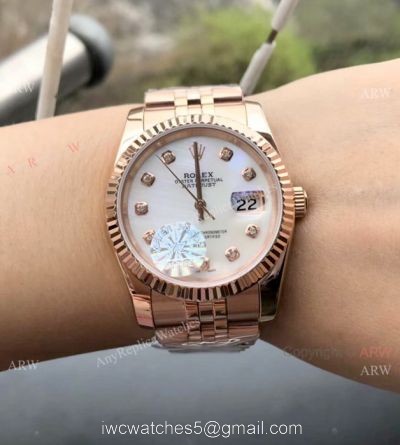 Replica Diamond Rolex Datejust White MOP Dial Rose Gold Jubilee Watches 36mm 1
