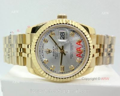 High Quality Replica Diamond Rolex Day Date 34mm Watch Yellow Gold Jubilee Silver Dial 1