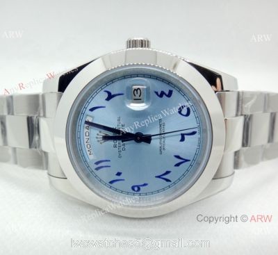 Rolex Day Date Ice Blue Replica Watch 40mm Stainless Steel Arabic Scripts Dial 1