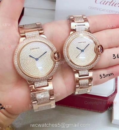 AAA Replica Cartier Rose Gold Ice Out Watches Ballon Bleu 36mm 1