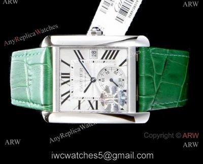 Swiss Grade Cartier Tank 1904MC Mens Watches SS Green Strap 1