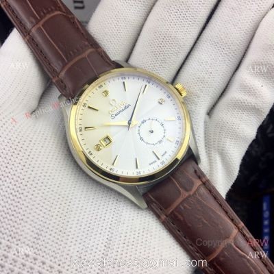 New Omega seamaster 41mm watches Gold Bezel Brown Leather Band 1