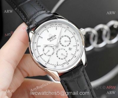 Copy Omega De Ville Complications Men Watches White Dial Black Band 1