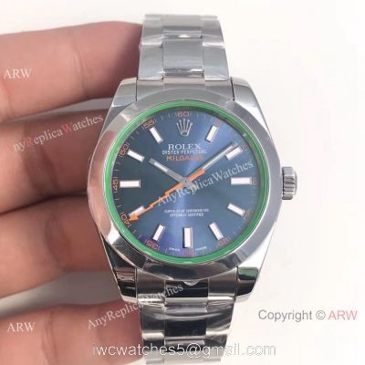 AR Replica Rolex Oyster Perpetual Milgauss SS Blue Dial watch SWISS 3131 1