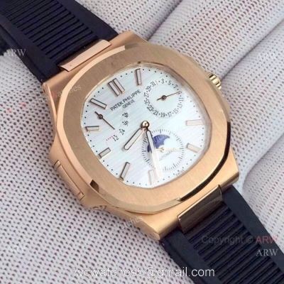 New Copy Patek Philippe Nautilus Power Reserve Rose Gold White Watches 1