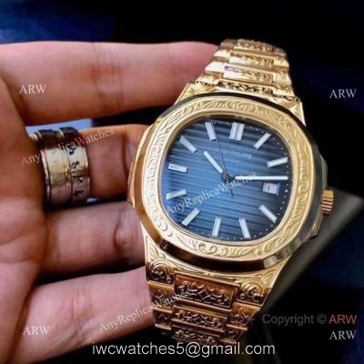 Patek Philippe Nautilus Replica Watches Yellow Gold Blue Dial 1
