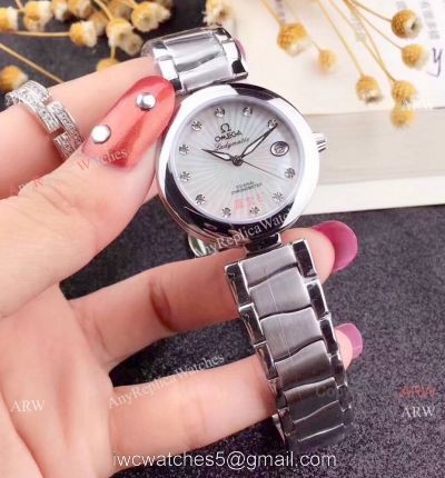 Copy Omega De Ville Ladymatic Women watch SS White MOP Face 34mm 1
