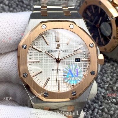 Newest Fake Audemars Piguet Royal Oak Watch Two Tone Rose Gold Silver Dial 1