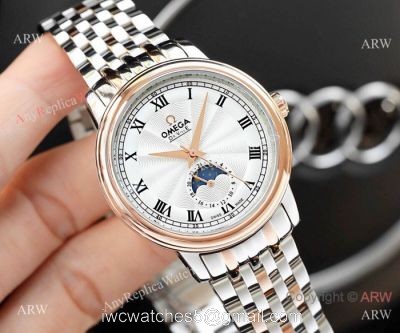 High Quality Omega De Ville Fake 2-Tone Rose Gold Moon Phase 1