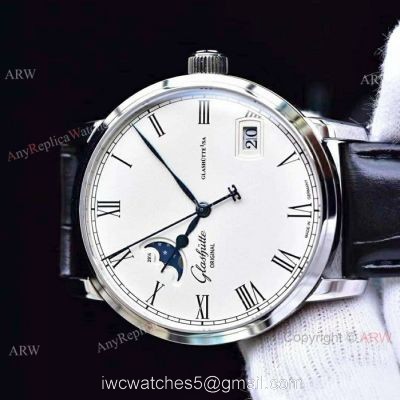 Swiss Replica Glashutte Senator Panorama Date Moon Phase Watch SS White Dial 1