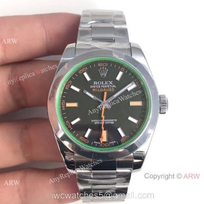 AR Factory Swiss Rolex Milgauss 904L Stainless Steel Watch Green Glass 40mm 1
