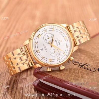 Best Quality Omega De Ville Fake Watches Yellow Gold Chronograph 1