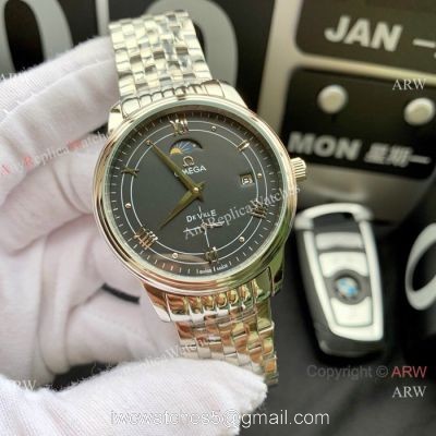 New Copy Omega De Ville Moon Phase 40mm Watches Stainless Steel Black Face 1