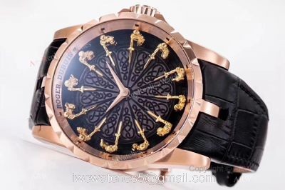 New Replica Roger Dubuis Excalibur Knights Of The Round Table II watch Rose Gold Black Dial 1