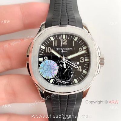 (GR) Swiss Copy Patek Philippe Aquanaut Travel Time SS Black Dial Watch 40mm 1