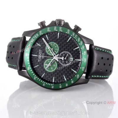 Best Quality Tissot Chronograph Watches Green Bezel Black Leather Strap 1