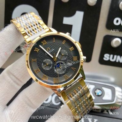 High Quality Omega Complications Moon phase Watch 2-Tone Case Black Face 1