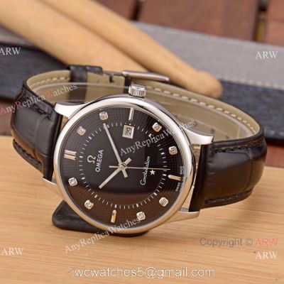 New Replica Omega Constellation 41mm Watch SS Black Leather Strap 1