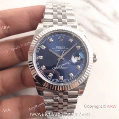 (EW) Fake Rolex Datejust II Jubilee Watch SS Blue Diamond Face ETA3255 1