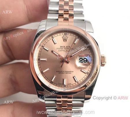Swiss Grade 2 Tone Rose Gold Rolex Datejust 36mm Jubilee Watch AR Factory 1