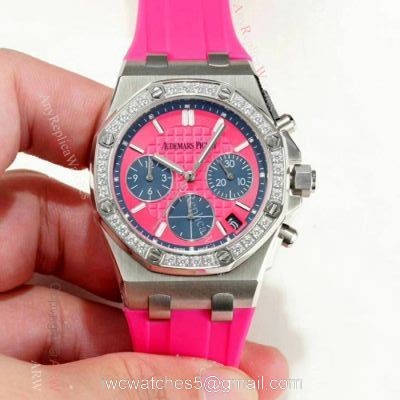 Fake Audemars Piguet Royal Oak offshore Diamond Bezel Red Dial Watches Women 1