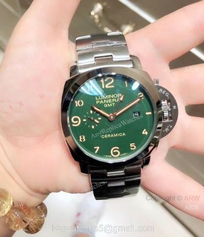 High Quality Panerai Luminor GMT Stainless Steel Green Face Watch 1