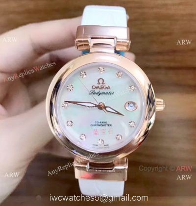 Women Omega De Ville Ladymatic Watch Rose Gold White Copy 1