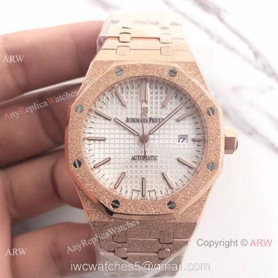 JF Factory Newest Audemars Piguet Watches For Sale Royal Oak Frosted Gold w White Dial 1