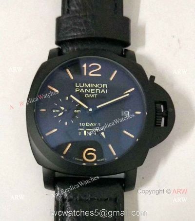 Fake Panerai Luminor 10 Days GMT Watch PAM335 Black Case Orange Markers 1