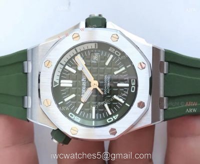 New Swiss 3120 Audemars Piguet Royal Oak Green Dial Green Rubber Band Replica Watches 1