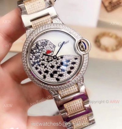 Cartier Ballon Bleu Ice Out Watches Two Tone Leopard Dial 1