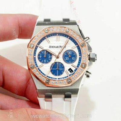 Fake Audemars Pigue Offshore 37mm Watches White Rubber Rose Gold Bezel 1