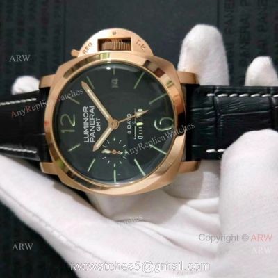 New Replica Panerai Luminor GMT power reserve Watch Rose Gold Green Markers 1
