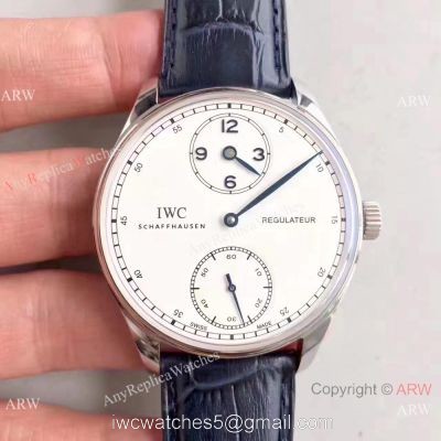 Swiss Grade 1A IWC Regulateur Watch White Dial Blue Leather Strap 1