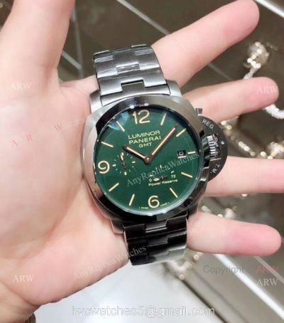 Luminor Panerai GMT Power Reserve Replica Watch Stainless Steel Green Dial 1