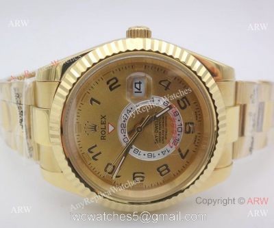 Rolex Sky Dweller Replica Wristwatch Yellow Gold Arabic Markers 40mm 1