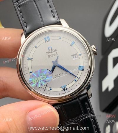 MKS Factory Copy Omega Classic De Ville Prestige 9015 Watch Gray Dial Leather Strap 1
