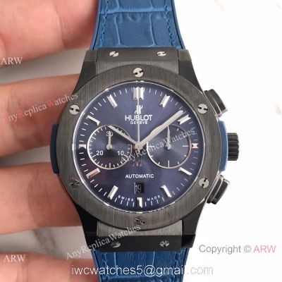 Swiss Replica Hublot Big Bang Classic Fusion 7750 Black Watch Blue Gummy Strap 1