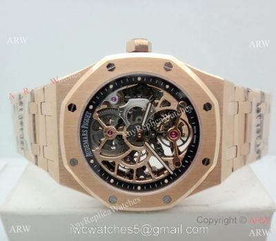 Swiss Grade Copy Audemars Piguet Royal Oak Extra-thin Openworked Rose Gold Watch 1