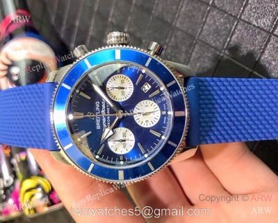 Breitling Superocean 43mm Watch SS Blue Dial Blue Rubber Strap 1
