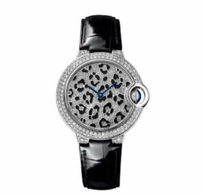 Faux Cartier Ballon Bleu Black Leather Strap Diamonds Watch 1