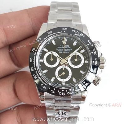 Rolex Daytona 904L Stainless Steel Black Ceramic Watch AR Replica Watches 1
