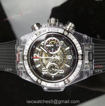 Swiss 7750 Replica Hublot Big Bang Unico Sapphire Black Rubber Band Diamond Bezel Big Band Watch 1