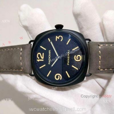 Copy Radiomir Panerai Black Case Gray Leather Band Watch PAM643 1