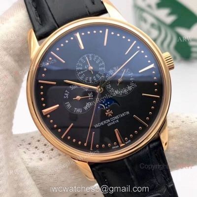 Vacheron Constantin Perpetual Calendar Copy Watches Rose Gold Black Dial 1