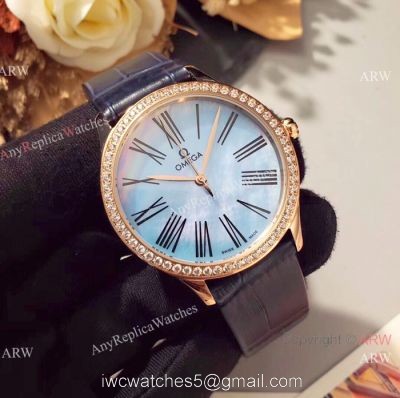 Omega De Ville Tresor Ladies Watches Blue MOP Dial Rose Gold 1