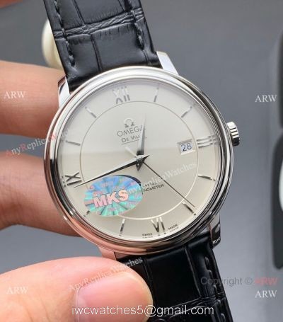 MKS Factory Omega Classic De Ville 9015 Watch White Dial Leather Strap 1